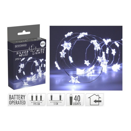 osvětlení vánoční  1,95m 40LED studená BÍ, drát IP44