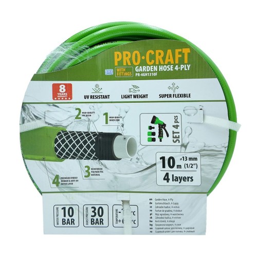 zahradní hadice 1/2” 10m 4 vrstvy zelená s příslušenstvím PR-4GH1310F Procraft
