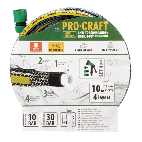zahradní hadice 1/2” 10m černo-žlutá s příslušenstvím PR-4KAT1310 Procraft