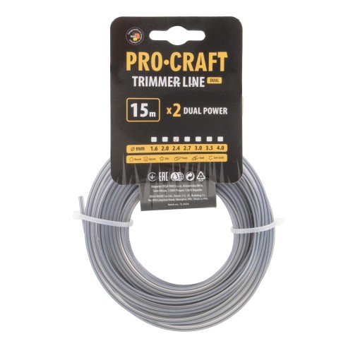 Struna žací (s výstuhou) (2.7mm) (15м) čtverec PROCRAFT | KV/J-2.4/15
