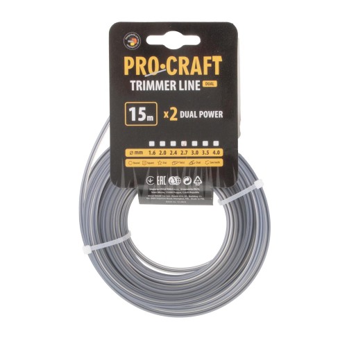 Struna žací (s výstuhou) (2.7mm) (15м) čtverec PROCRAFT KV/J-2.7/15 | KV/J-2.7/15