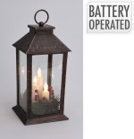 lucerna LED svíčka 29x14x14cm sklo/PH MĚĎ ČER s časovačem