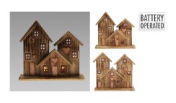 dekorace DOMKY 29cm LED dřev.HN