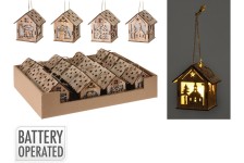 dekorace DOMEK 9cm LED závěsný dřev.mix