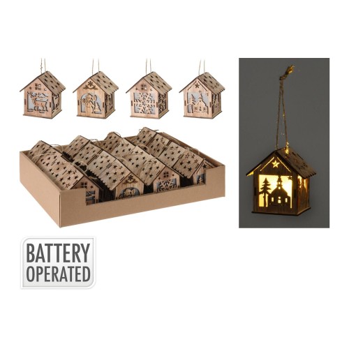 dekorace DOMEK 9cm LED závěsný dřev.mix