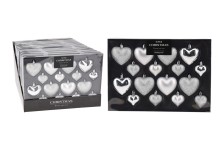 ozdoba vánoční SRDCE 4,5cm/6,5cm STŘ mix (8+8ks)