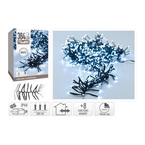 osvětlení vánoční  3m 384LED studená BÍ 8 funkcí s časovačem