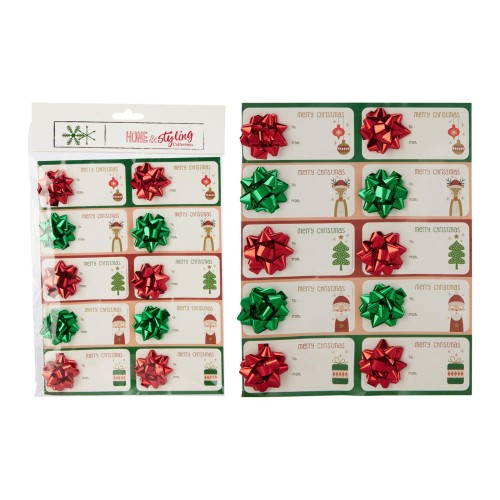 jmenovka vánoční samolepicí s mašlí mix (10ks)