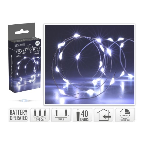 osvětlení vánoční  1,95m 40LED studená BÍ, drát, s časovačem