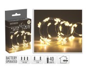 osvětlení vánoční 1,95m 40LED teplá bílá, drát HVĚZDY
