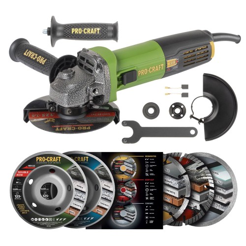 Sada úhlová bruska Procraft PW1050 a 3x diamantové kotouče DS3.125 + 2x hrncové kotouče | SPW1050/DS3.125/WT125
