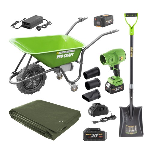 Aku kolečko Procraft PWB150 + aku fukar PB18 + lopata GSS-1150 + plachta GT3x4 | SPWB150/PB18/GSS-1150/GT3x4