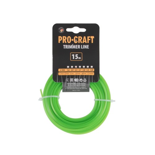 Struna žací  (2.4mm) (15m) čtverec PROCRAFT KV-2.4/15 | KV-2.4/15