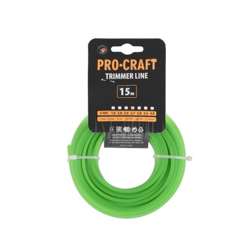 Struna žací  (2.7mm) (15m) čtverec PROCRAFT KV-2.7/15 | KV-2.7/15