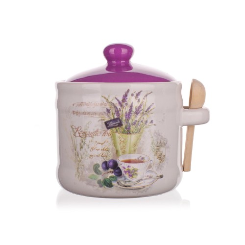 dóza 400ml LAVENDER keramická s dřevěnou lžičkou