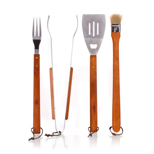 nářadí grilovací BBQ nerez, dřev.ruk. sada 4díl.