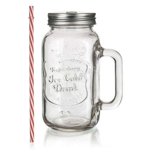 hrnek 700ml MADEIRA, s víčkem a brčkem, sklo/kov/PH