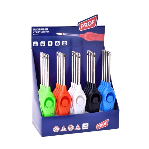 zapalovač PROF 23,5cm plamínkový, dětská pojistka, mix barev