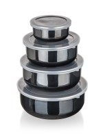 miska sada 8díl. (10,14,16,18cm + 4 víčka) smalt METALIC Black