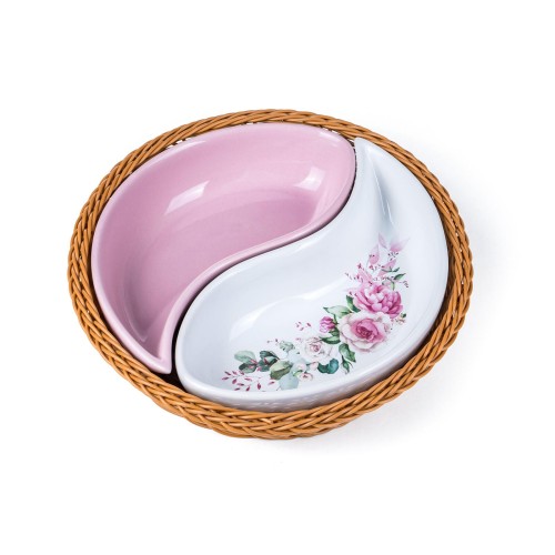 miska sada 2díl. pr.20,5cm ROSE, v košíku, keramika/proutí