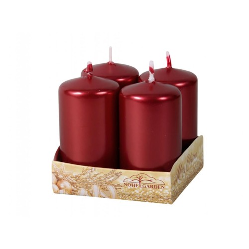 svíčka adventní 60x40mm červená metal lesk 4ks