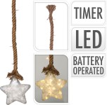 osvětlení HVĚZDA LED 15cm skl. bílá na laně 95cm s časovačem