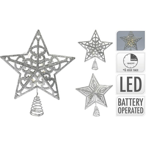 špička na stromek 10LED hvězda 30/35cm s časovačem stříbrná