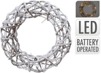 dekorace VĚNEC 30cm RATAN/PP hnědý se sněhem 15LED