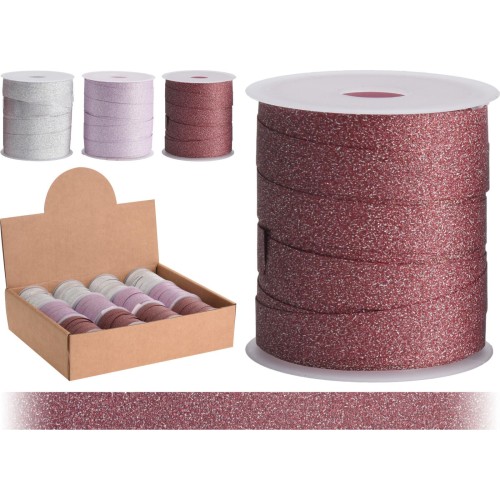 stuha vázací  10mx1cm GLITTER mix BORDO/RŮŽ/STŘ